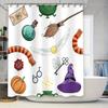 Harry Potter-themed Shower Curtain Featuring a Broomstick, Wand, Pumpkin Patch, and Magical Creatures Perfect for Halloween! (It
