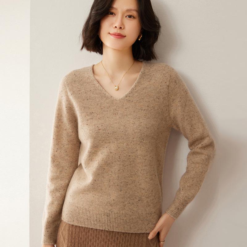 Новый роскошный свитер из 100% чистой шерсти с цветочным узором - женский корейский с V-образным вырезом, плотная и свободная вязка