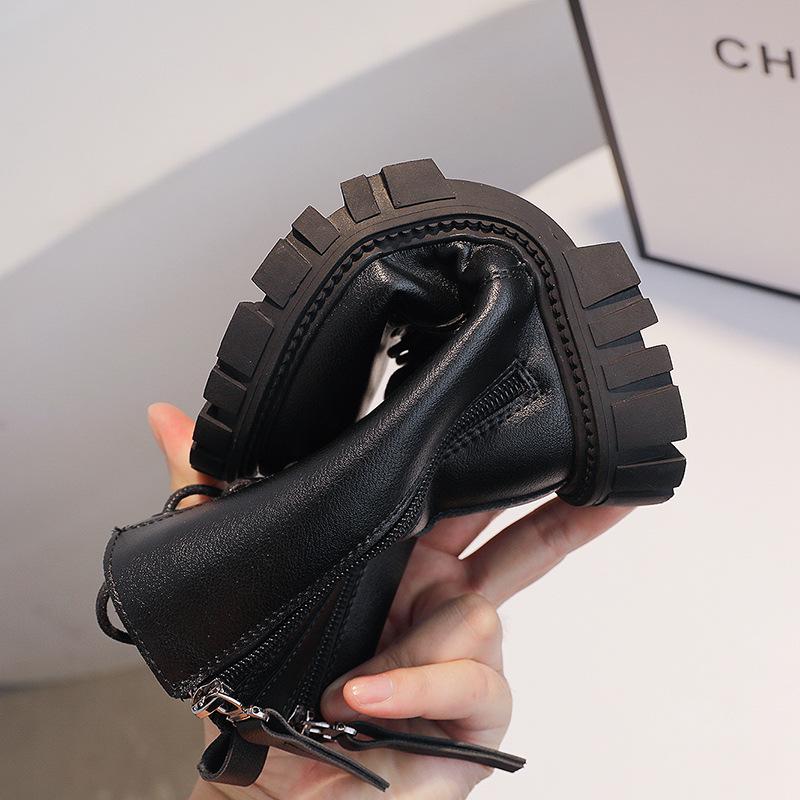 Зима 2025 Ботильоны Мартенсы для девочек с бархатом, кожаные в стиле принцессы для маленьких и больших детей