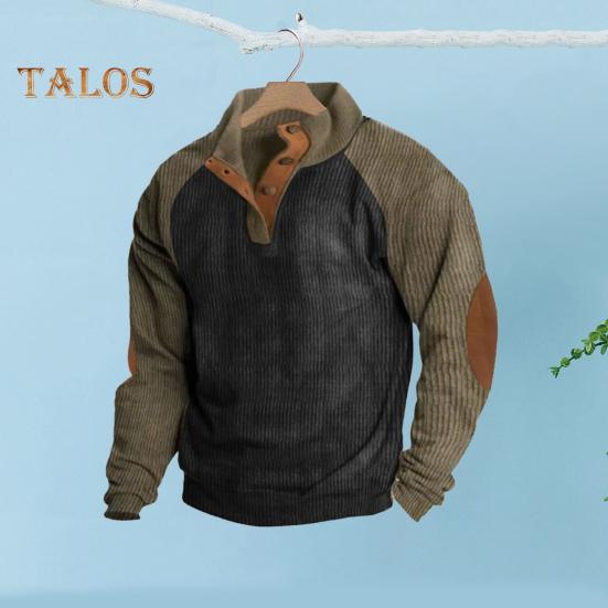 Весна Осень Мужская Толстовка Цветные Блоки Пэчворк Ретро Стиль Полуоткрытый Воротник-стойка Топ Плюс Размер Свободный Длинный Рукав Топ Повседневная Жизнь Офис