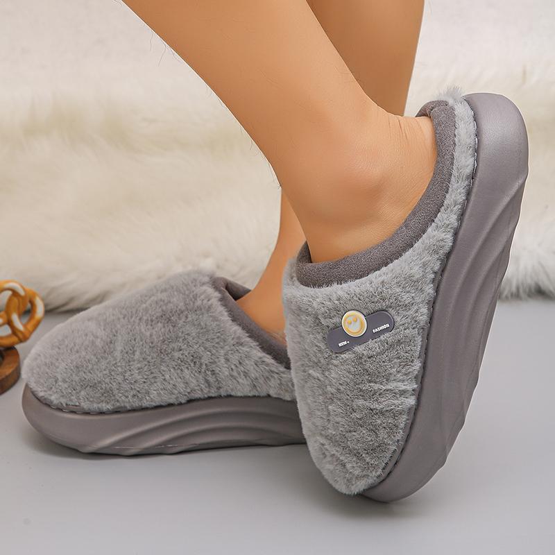 Модные зимние хлопковые тапочки на толстой подошве для женщин, удобная подошва, нескользящие домашние тапочки для женщин, теплые плюшевые тапочки-слайды на платформе для дома