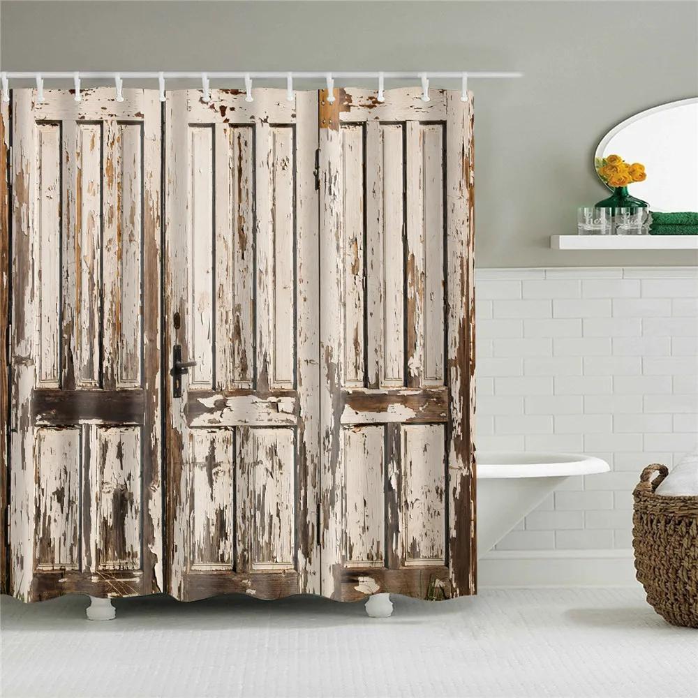 Retro Artistic Flag Shower Curtain Rustic Country Barn Door Pattern Bath Curtains Bathroom Curtains for Bathtub Home Art Decor