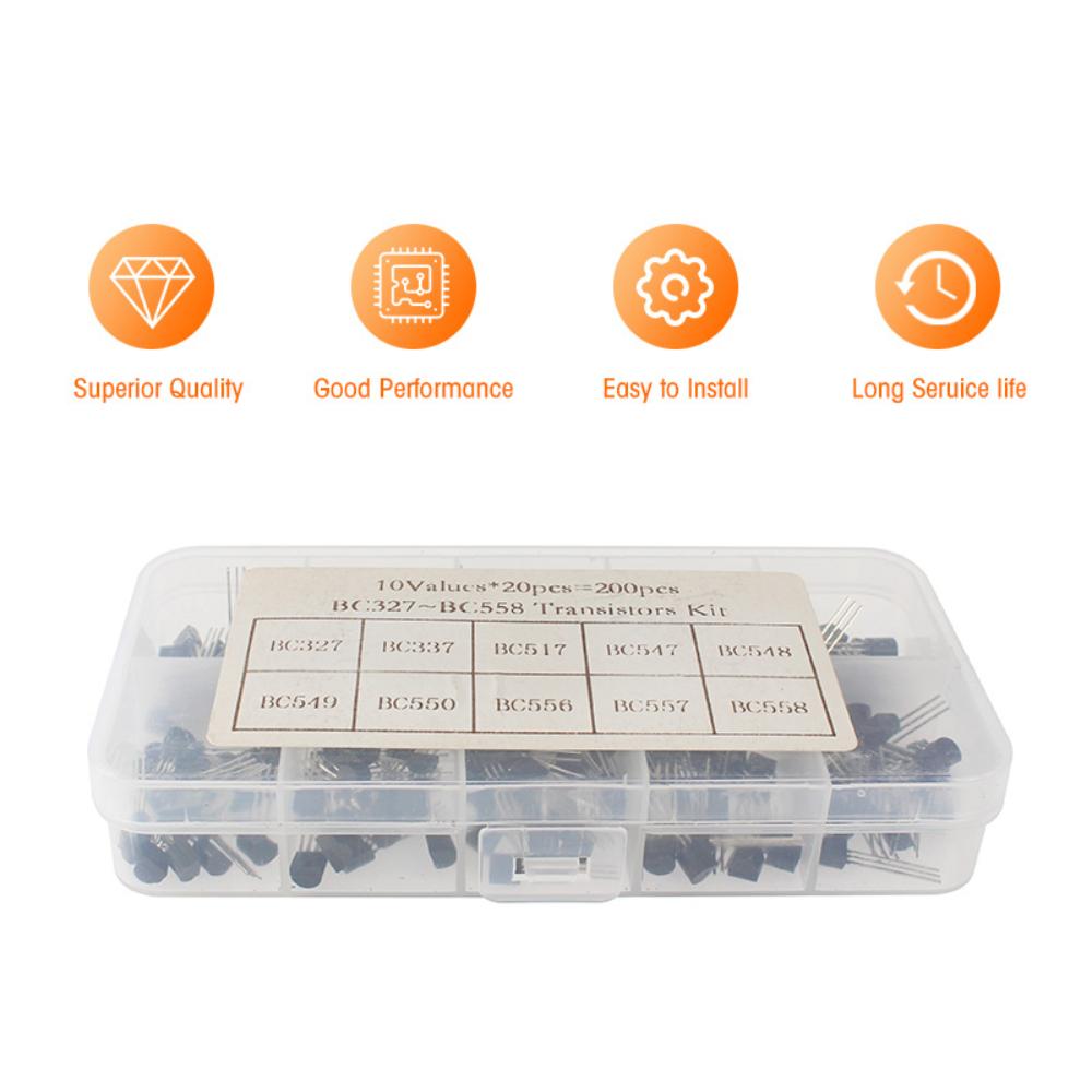 200PCS/Box Transistor Assorted Kit 2N2222 2N3904 2N3906 BC337 BC547 BC557 S8050 S8550 10 values PNP NPN Transistors Triode TO92