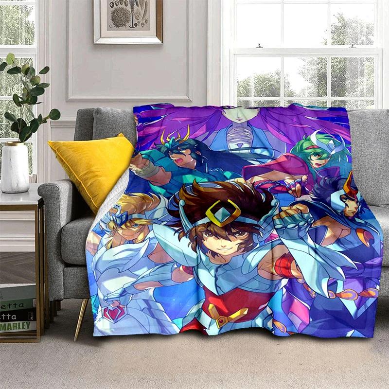 Anime Saint Seiya Glod Pattern Throws Blanket for Baby Hiking Picnic Bed Super Soft Cute kawaii Flannel Blanket birthday gift