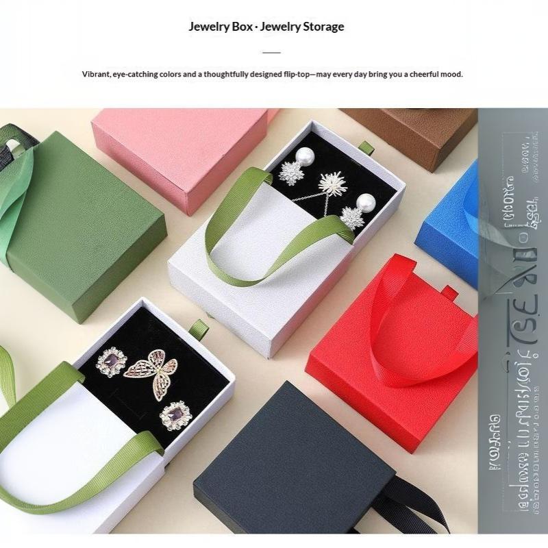 Portable Jewelry Packaging Box Earrings Necklace Ring Pendant Storage Organizer Case Wedding Gift Box Paper Drawer Jewelry Box