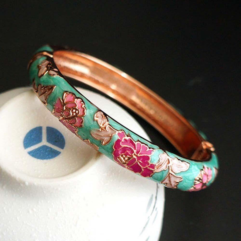 Ethnic Gifts For Women Girl Peony Cloisonne Enamel Filigree Bracelet Accessories Jewelry Bangles