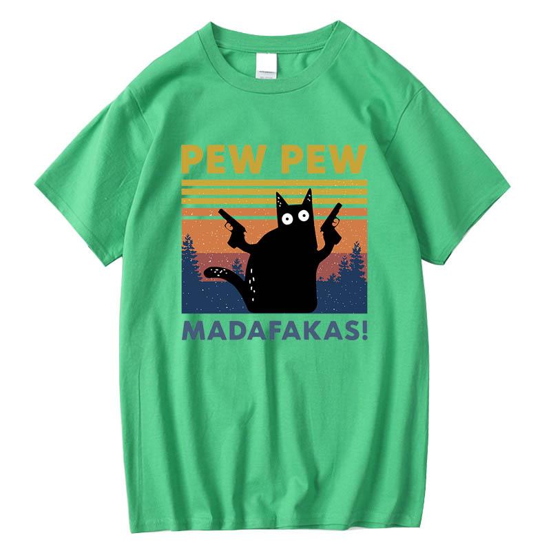 Pew Pew Madafakas Футболка Мужская С коротким рукавом Новинка Смешная Кошка Футболка Хлопок Свободные Топы Рубашки Футболка Футболка С круглым вырезом Уличная одежда