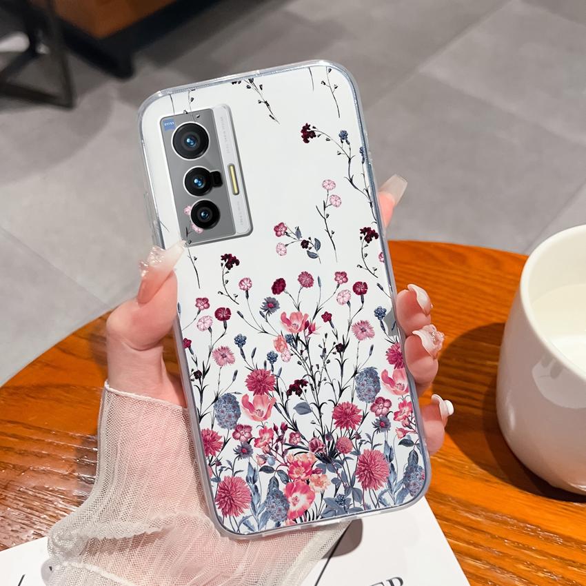 Cellphone Case For Vivo X70 X80 Pro Plus X200S X27 X21 X60 Beautiful Flower Pattern Transparent TPU Advanced Anti Slip Protective Shell For Vivo Cover