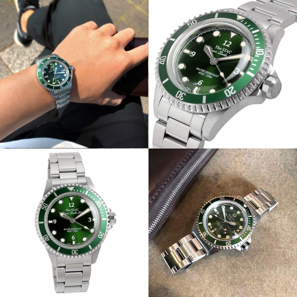 The STAC Made In Japan Classic Watch Deep Green Sweep Second Watch 38mm Classic Scuba 200 [The Stack] Diver's Men's Women's