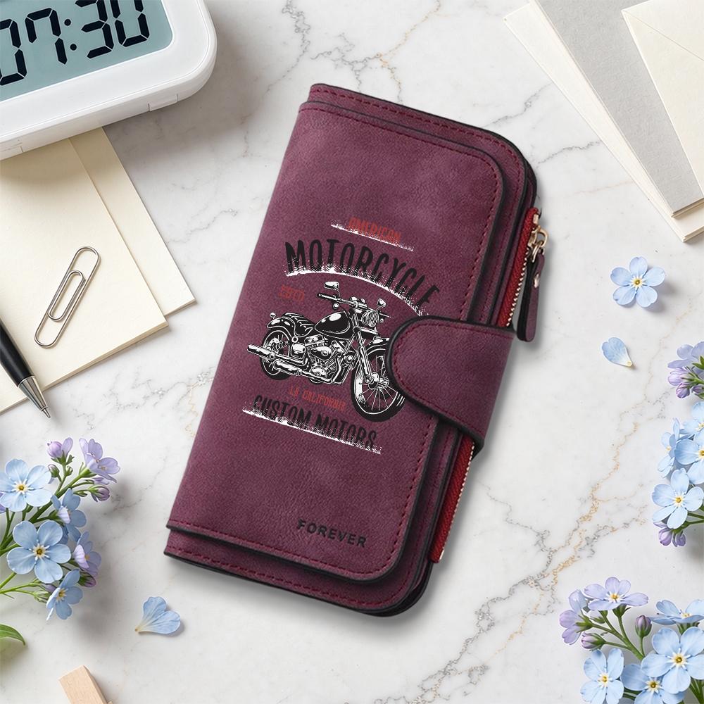 Vintage Motorcycle Printed Bifold Multi Card Slot Purse