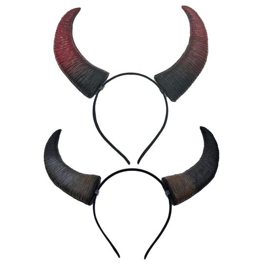 Devil Horn Headband Realistic Bull Horn Costume Accessory Gothic Halloween Dress Up Hair Hoop for Halloween Christmas Party Cosplay Events