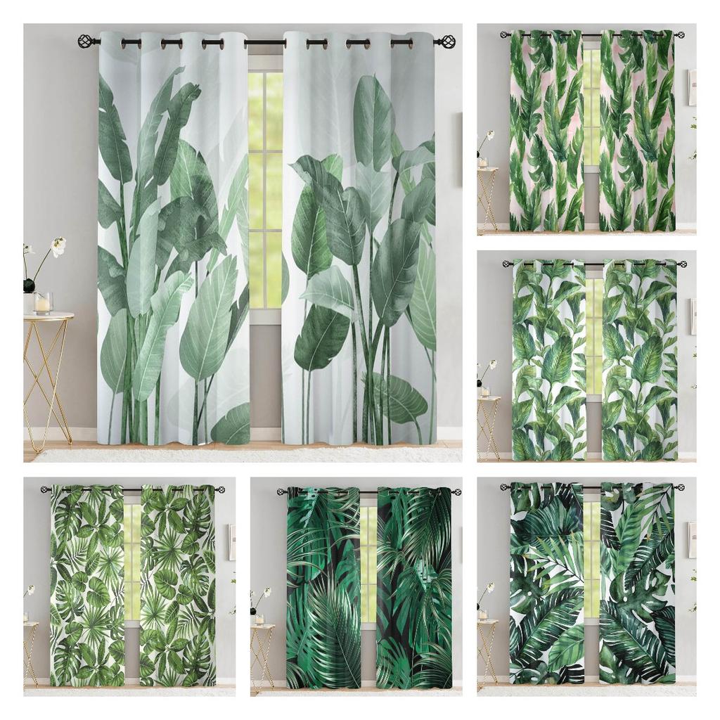 Tropical Leaves Curtains For Living Room Luxury Summer Palm Tree Banana Leaf Window Curtain High Shading (70 %-90 %)2 Panels