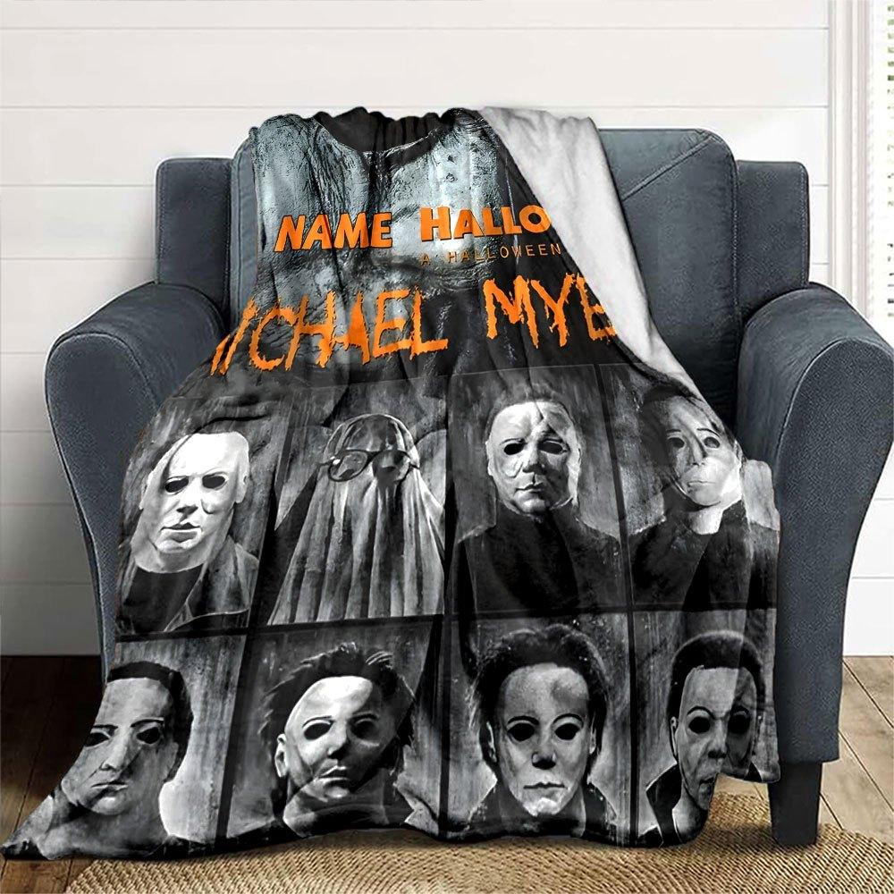 Halloween Michael Myers Mask Collection Multipurpose Personalized Blanket Customize Your Name Comfortable Versatile For Sofa Couch Office Bed Picnics