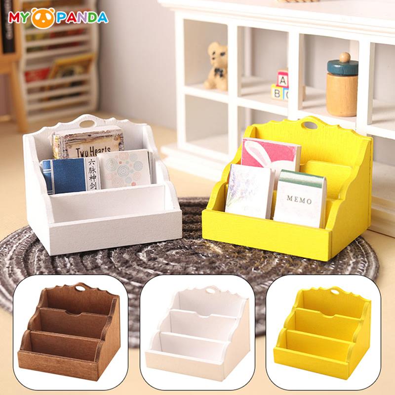 1:12 Dollhouse Miniature Wooden Desktop Storage Rack Organizer Box Bookshelf Model Doll House Home Decor Toy Accessories
