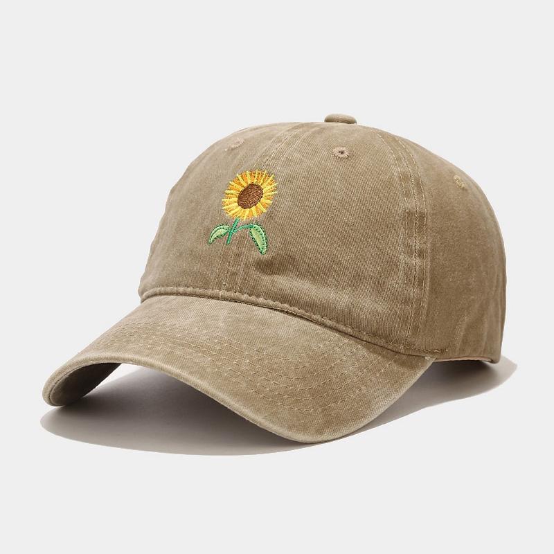 Retro Sunflower Embroidered Baseball Hat Outdoor Travel Men'S And Women'S Adjustable Snap On Hats