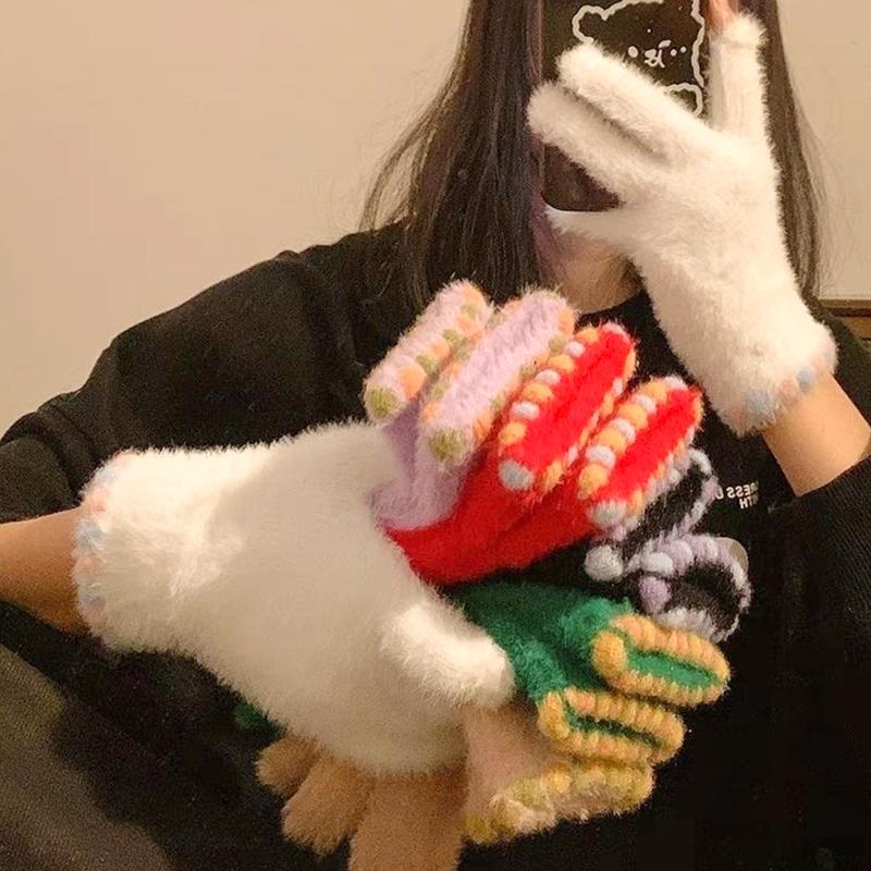 Женские зимние мягкие эластичные перчатки для сенсорных экранов, теплые вязаные перчатки с плюшевой подкладкой