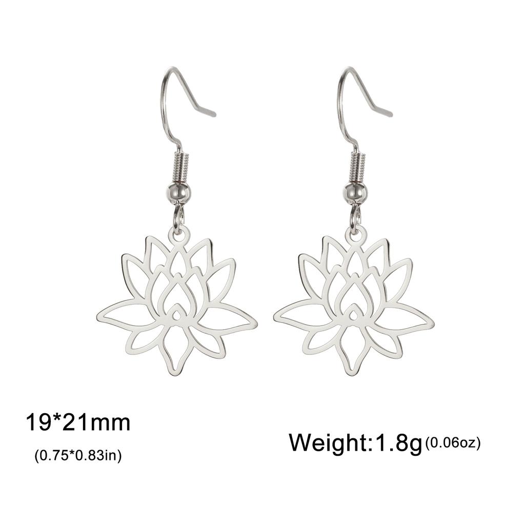 LIKGREAT Open Lotus Flower Dangle Earrings Women Stainless Steel Vintage Yoga Buddhism Healing Amulet Drop Hoop Earring Jewelry