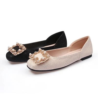 Новые скидки на женскую обувь, модные повседневные туфли на плоской подошве с жемчужным принтом, с неглубоким носком и квадратной подошвой, женская рабочая обувь