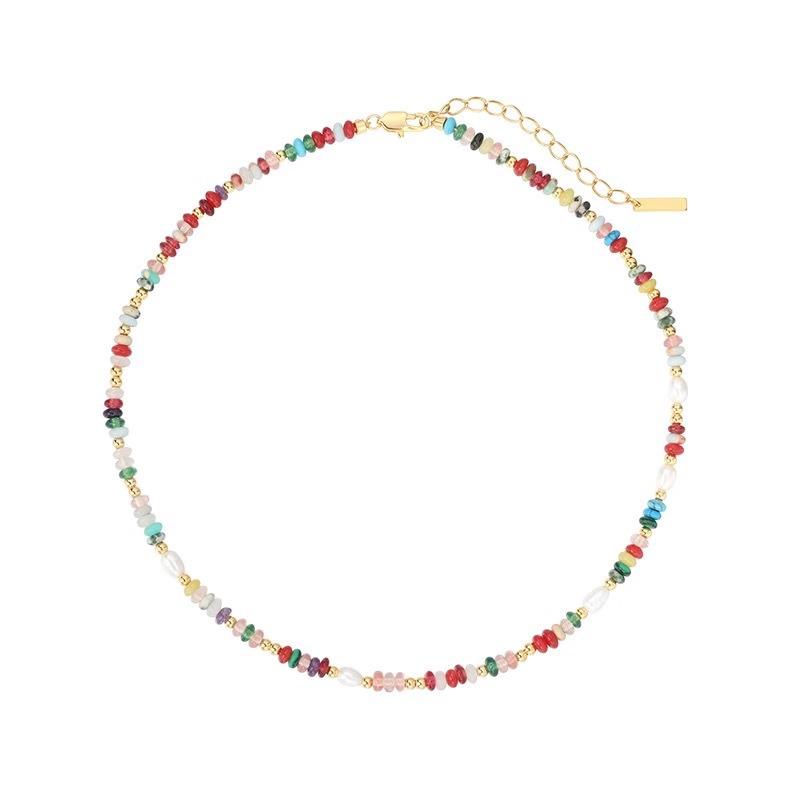 Colorful Crystal Retro Necklace with Freshwater Pearls and Natural Stones for Women