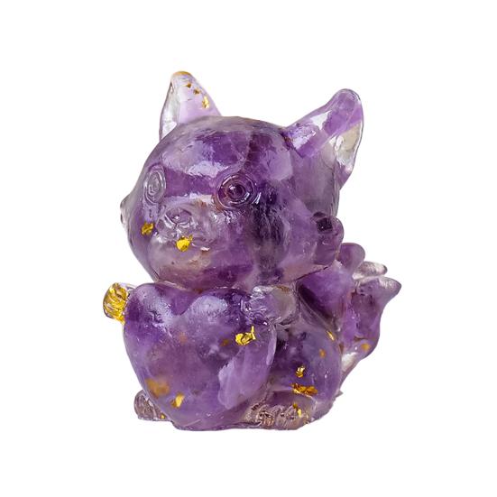 Фигурка лисы из натурального камня с девятью хвостами, позитивная целебная энергия, вырезанная вручную, цветная, искусственная хрустальная статуэтка в виде сердца любви, животное