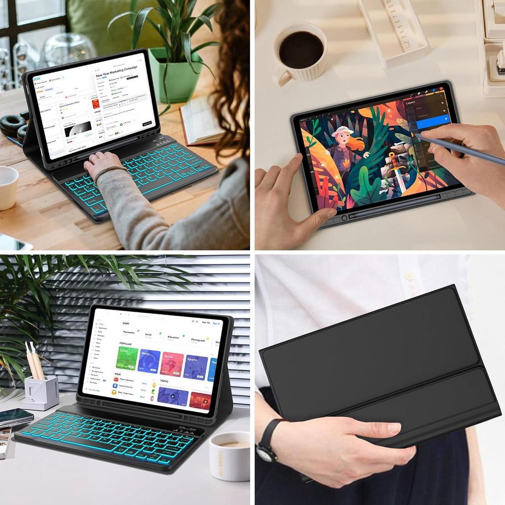 Чехол-книжка для планшета Samsung A9Plus 11" из кожи с Bluetooth-клавиатурой с подсветкой и слотом для стилуса