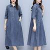 Oversized Womens Denim Dress With Large Pockets Loose Long Hoodie Dresses Summer Mid-sleeve Female Casual Cowboy Dresses 5XL