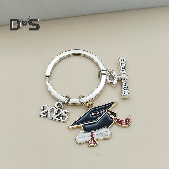 Брелок для ключей в виде выпускной шапки, прочный металлический, класс 2025 года, выпускной бакалавр, шляпа, брелок, держатель, сумка, рюкзак, подвесное украшение