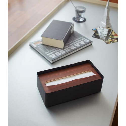 Yamazaki RIN Tissue Box with Lid, Rectangular, Large, Brown, Approx. W26 x D13 x H8.2cm, Tissue Box/Paper Towel Case, 7729