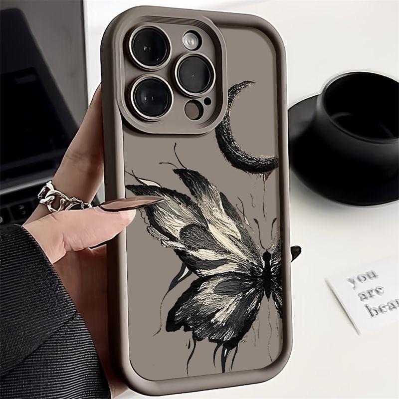 Модный чехол с рисунком луны и бабочки для iPhone 16 Pro Max 15 Plus 14 13 12 Pro 11 TPU мягкий матовый силиконовый противоударный защитный чехол для объектива телефона