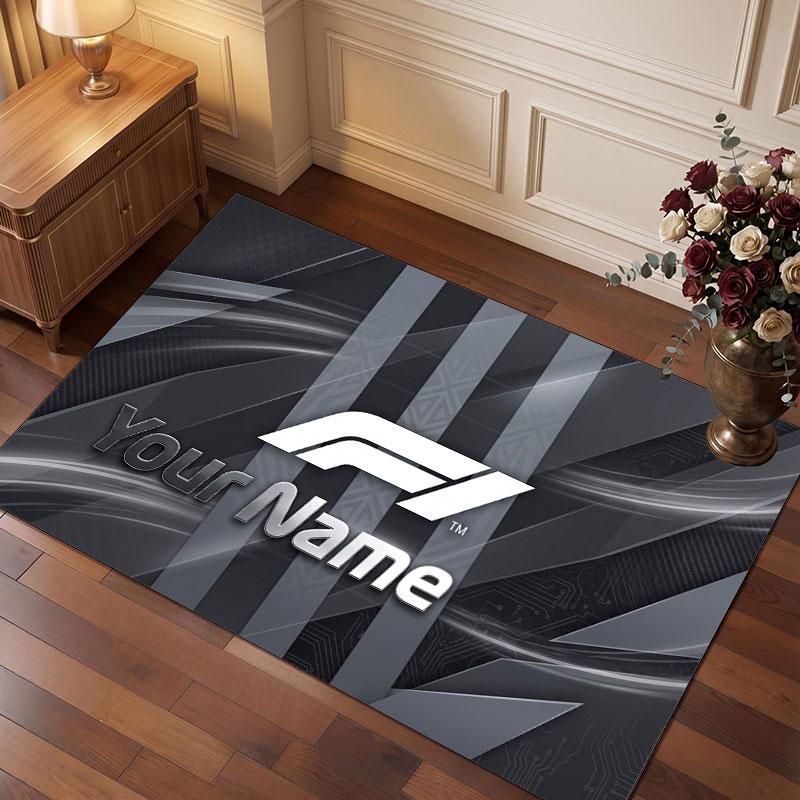 F1 Personalized Crystal Velvet Carpet, Customized Name Text Soft Anti‑Slip Rug for Living Room Bedroom