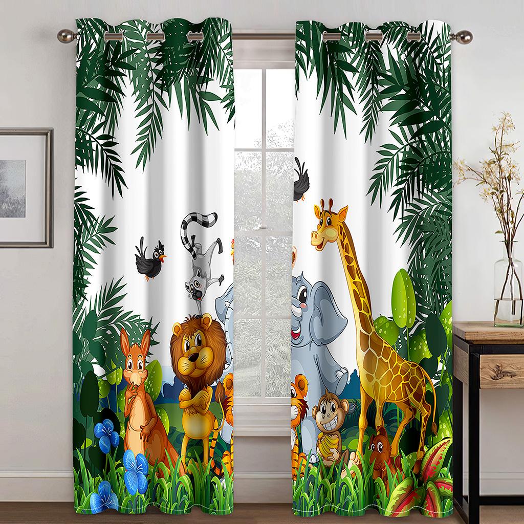 Children's Favorite Animal World Animation Series Sunshade Curtains 2 Pieces of Living Room Bedroom Home Decoration