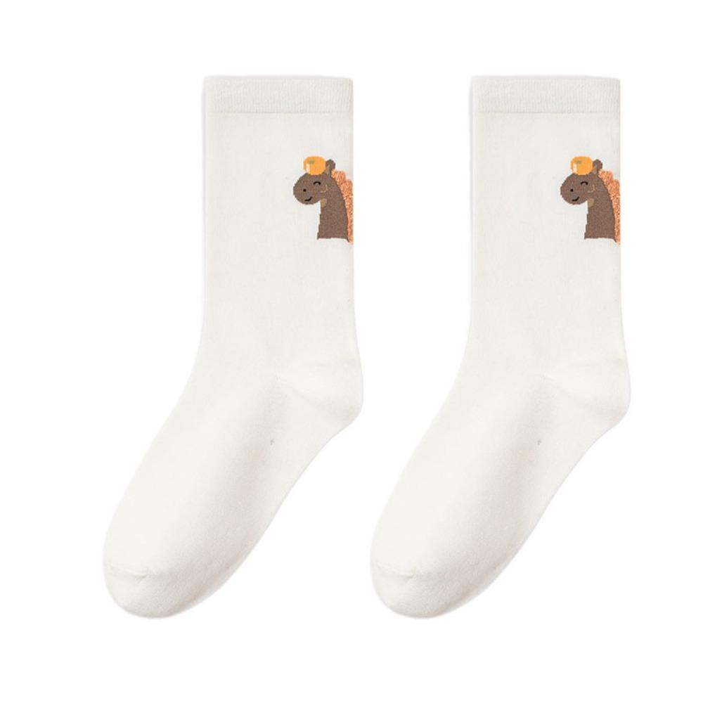 Cartoon Year of The Horse Socks Mid Calf Zodiac Year Cotton Socks Cute New Year Tube Socks  Women