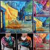Fashion Scarf Women's Oil Painting Printed Large Silk Satin Square Scarf