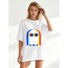 Oversize Women's Short-Sleeve T-Shirt with Rainbow Gradient Ghost (with Colorful Ring Eyes) Print