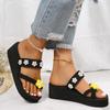 Fashion Women' S Flowers Pearl Decor Toe-Clip Slippers Lightweight Wedge Comfortable Female Slipper Beach Non-Slip Platform Slides Mujer