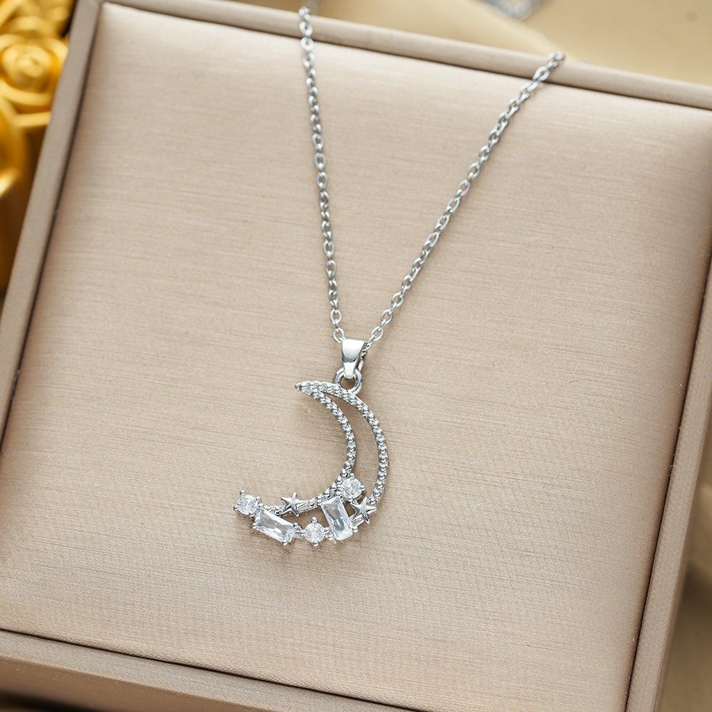 Звезды и Луна инкрустированные цирконием полые ожерелья мода женщины