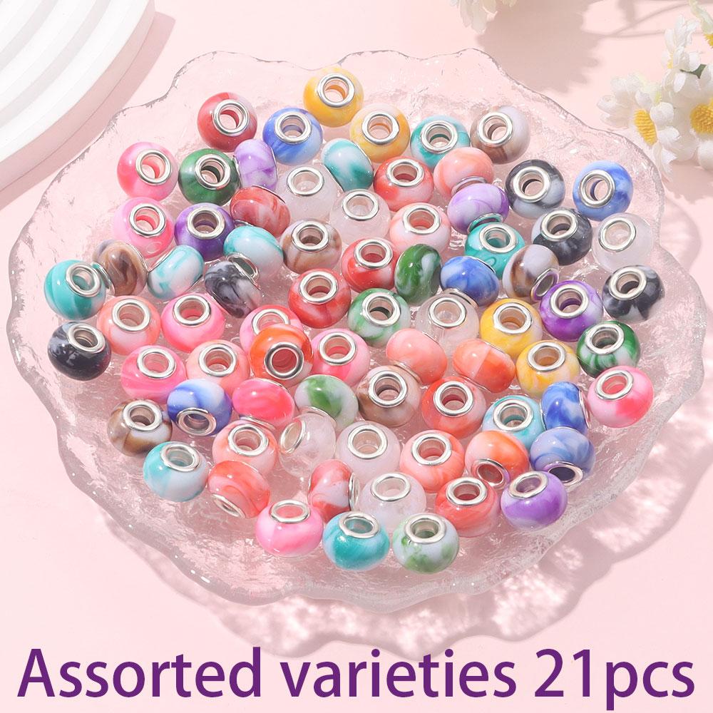7/14/21 шт. европейских бусин-разделителей с крупными порами из смолы, случайный подбор цветов, серия очаровательных светлых бусин, принадлежности для изготовления ювелирных изделий из ожерелий и браслетов