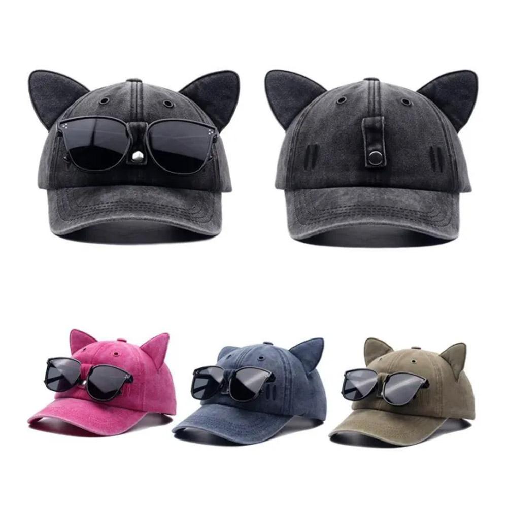 Весна и лето Новые милые солнцезащитные очки с кошачьими ушками бейсболка и женская уличная хип-хоп солнцезащитная кепка Mal I5B5