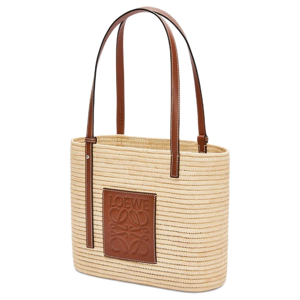 Loewe Basket Woven Square Raffia And Calfskin Leather Tote Bag Women Tote Bags Natural Walnut A223099X02-9943