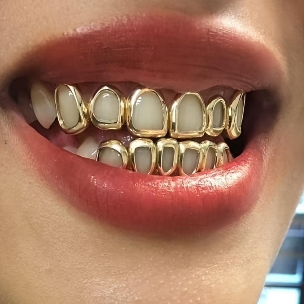 Экологичные Медные Полые Зубы Grillz Набор Верхний Нижний Противоскользящие Зубы Украшения Рэпер