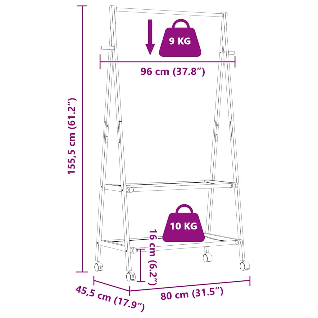 Clothes Stand with Shelves and Casters 96 x 45.5 x 155.5 cm Bamboo