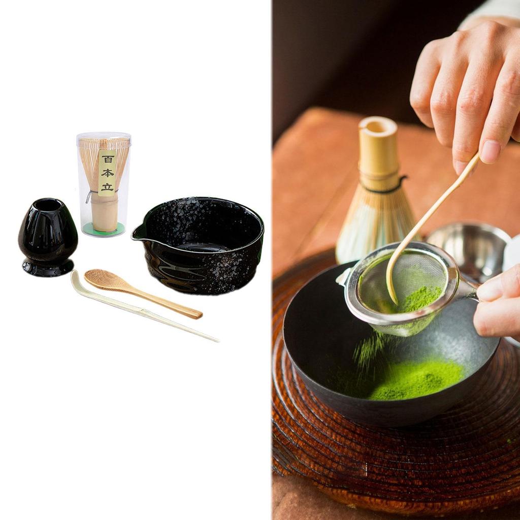Ceramic Matcha Preparation Set with Spoon and Whisk for Family Tea Time