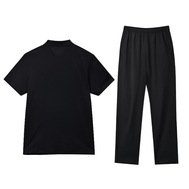 Дышащий прямой топ с короткими рукавами и принтом логотипа Li Ning, быстросохнущие длинные брюки, повседневный спортивный костюм, мужской костюм, стандартный черный YPLU073-2+AYKU703-1