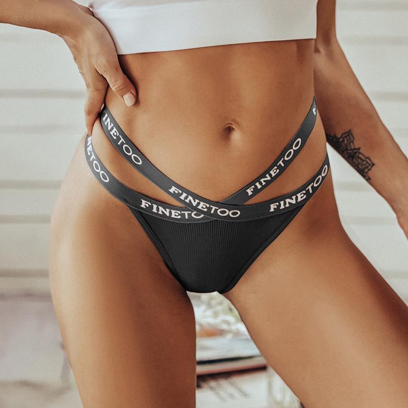 FINETOO 2Pcs/set Women Panties Sexy Thongs Cotton Underwear Letter G-string Panties Cross Belt Ladies Soft Low Waist Thongs Female Briefs Lingerie
