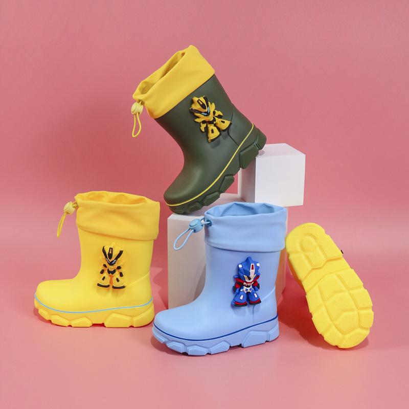 2025 детские дождевики с рисунком из мультфильма износостойкие бархатные теплые и нескользящие школьные водонепроницаемые сапоги средние и большие детские дождевики