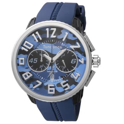 TENDENCE GULLIVER Круглые ЧАСЫ CAMO Кварцевые 5 АТМ Водонепроницаемые Минеральное Стекло Синий Нержавеющая Сталь Резина Мужские (TY046023-BU), Механизм, Водонепроницаемость, Стекло, Циферблат,
