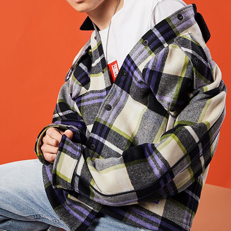 Li Ning Anti-Five Sports Basketball Series Plaid Casual Polo Cotton Jacket Men Jacket Standard-Black AJMQ013-1