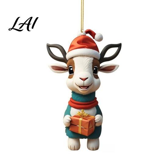Goat Car Hanging Ornaments 2D Acrylic Inch Farm 3.15 Christmas Ornament Animal Xmas Tree Lightweight Crafts Decoration for Rear View Mirror