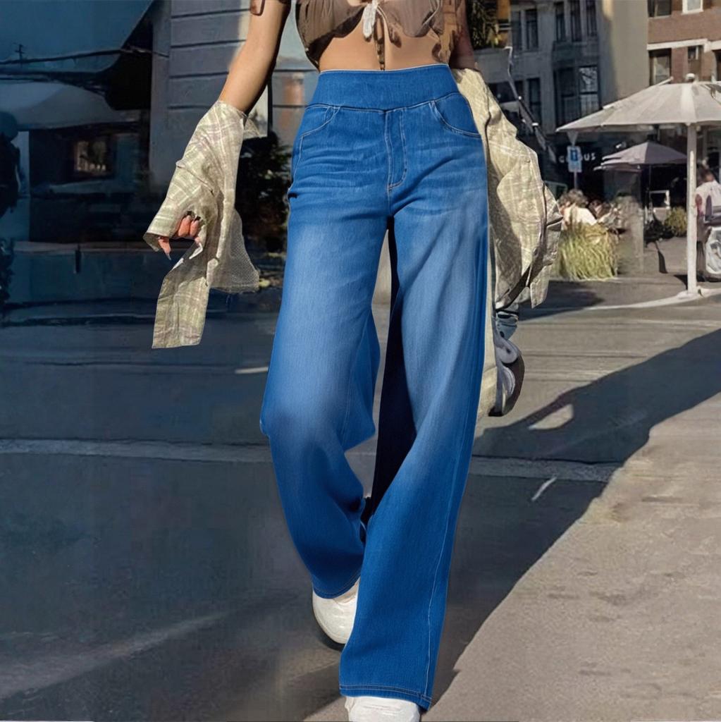 Women's Casual Loose Comfortable Fashionable Solid Color Wide-leg Jeans