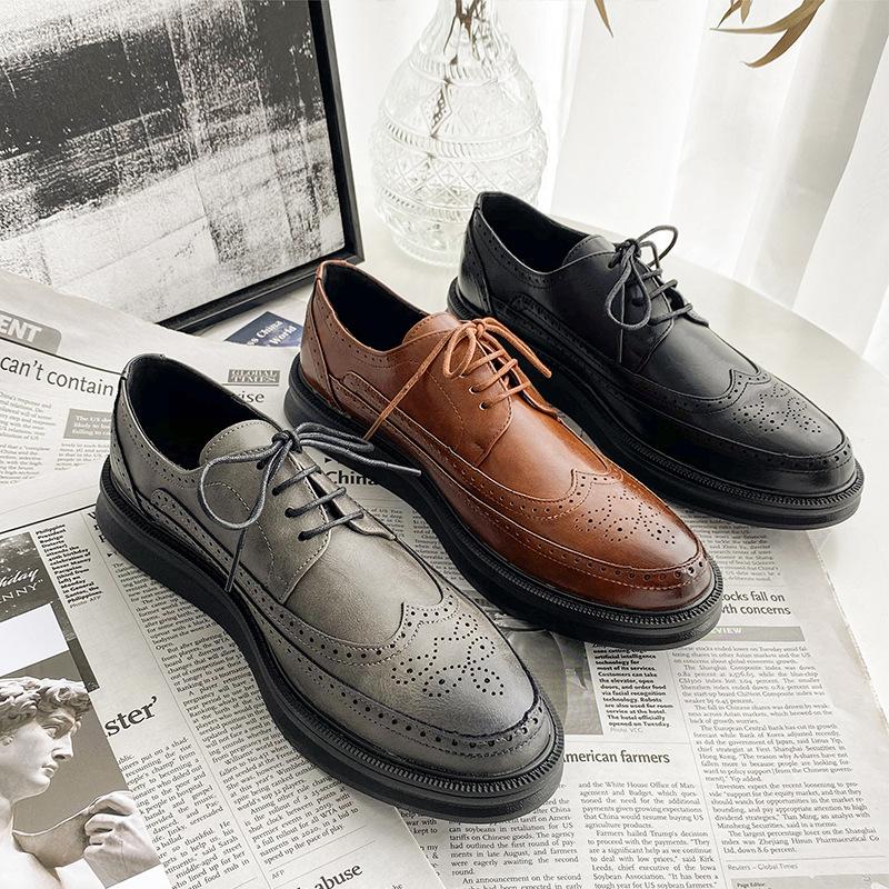 Suit Small Leather Shoes Men's Dress Casual Platform Classic Brock Shoes A-Y